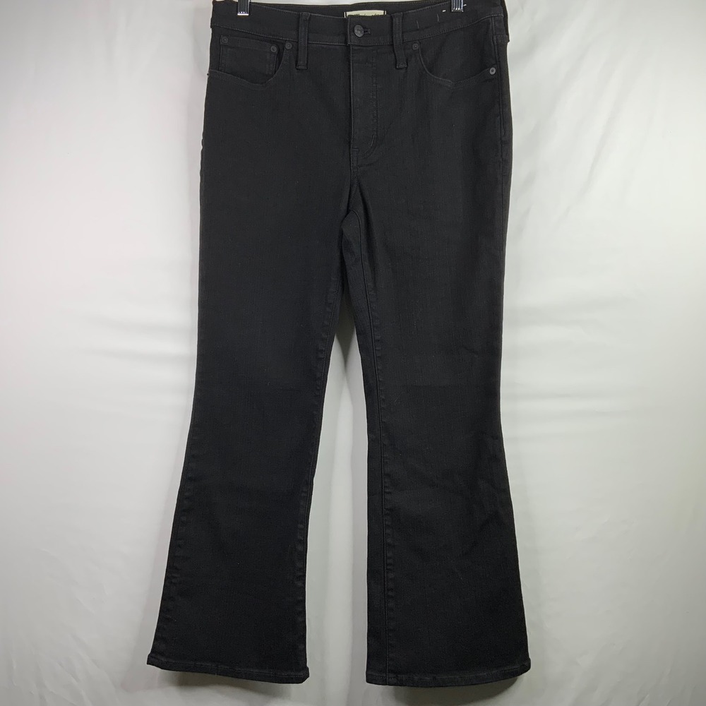 Madewell Womens High Rise Flare Jeans Solid Black Denim Pants